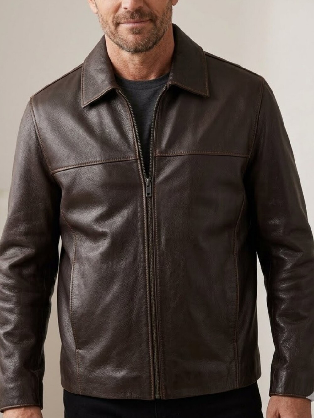 MARC New York Dark Brown Pebbled Leather Jacket